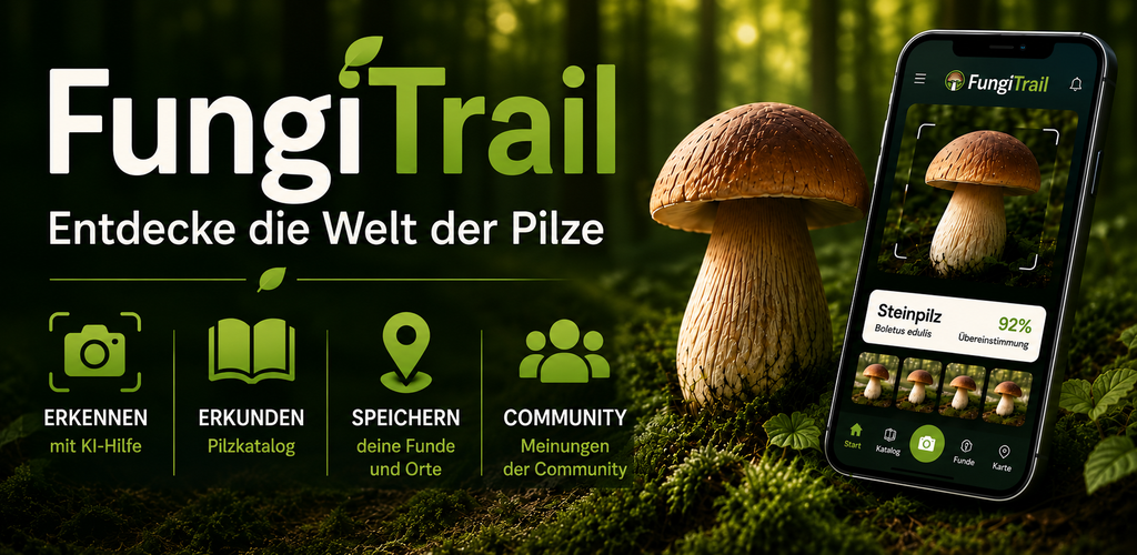 FungiTrail – Pilzbestimmung, Katalog, gespeicherte Funde und Community
