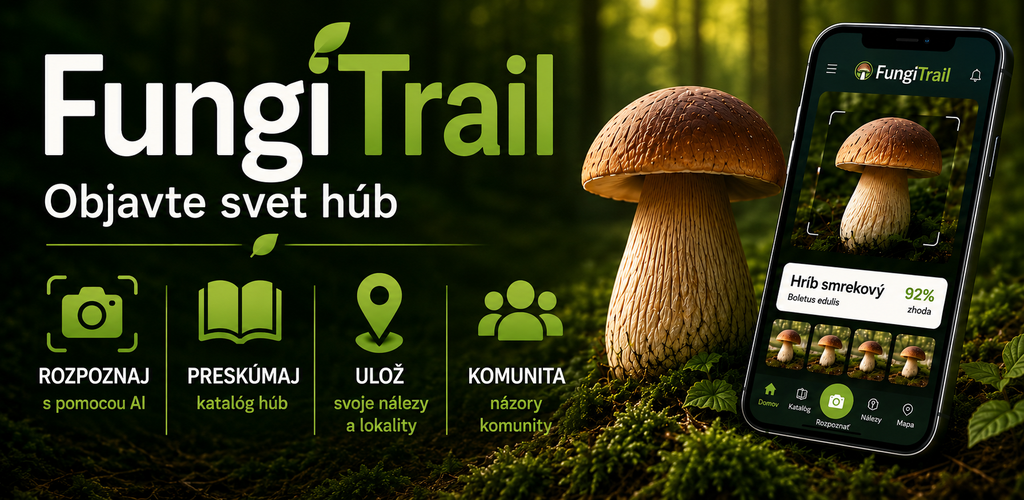 FungiTrail – rozpoznávanie húb, katalóg, uložené nálezy a komunita